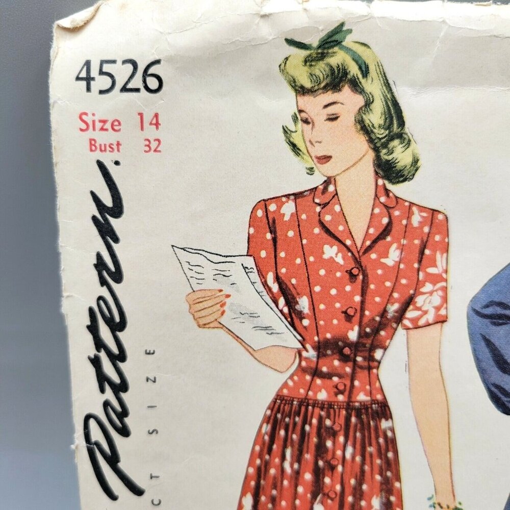 Simplicity 1943 Womens Dress Sewing Pattern Princess Line Buttons #4526 Size 14 - Picture 2 of 3